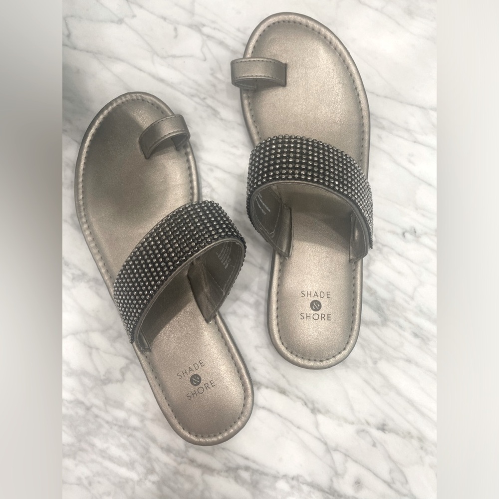 Shade & Shore Silver Sandals with Studded Strap